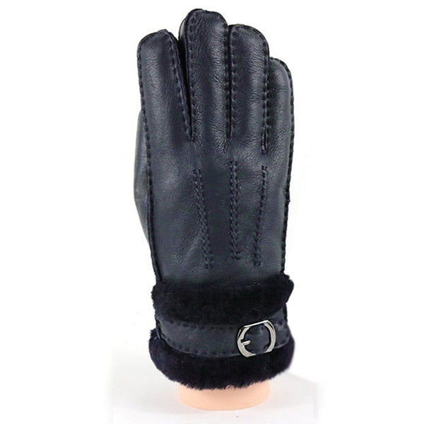 SHEEPSKIN LEATHER GLOVES-Gloves-Pisani Maura-Blue-One Size-Pisani Maura