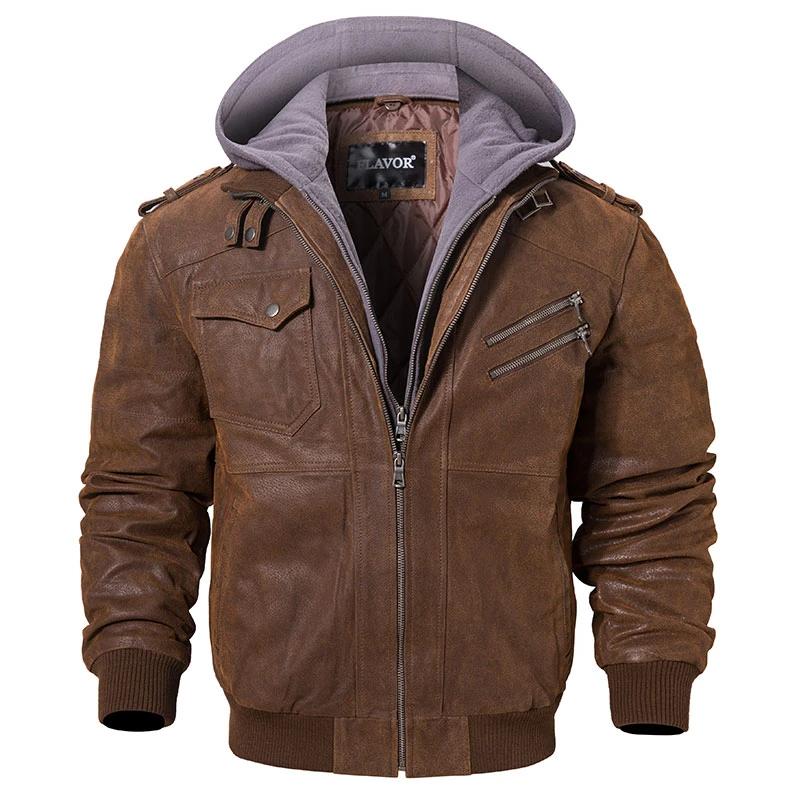 LEATHER JACKET "HOODIE"-Leather jacket-Pisani Maura-Brown Gray-XS-Pisani Maura