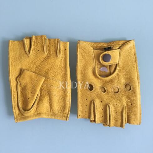 DEERSKIN FINGERLESS DRIVING GLOVES-Gloves-Pisani Maura-Lemon yellow-S Suit palm 20.5cm-Pisani Maura