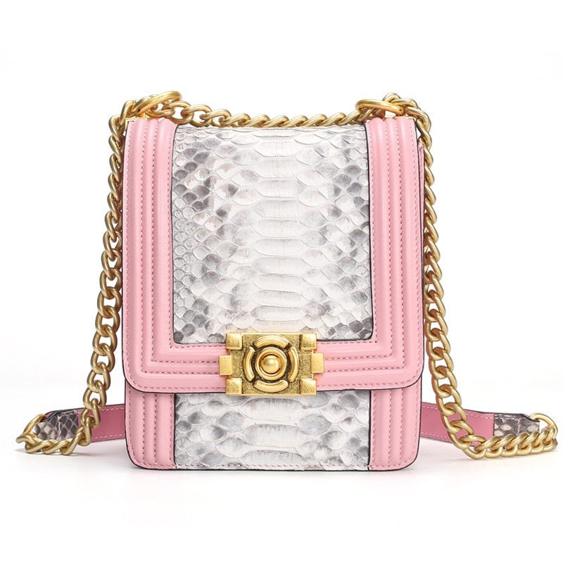 Genuine Python Handbag Glass Prison Pink / 16.5x8.5x19.5cm
