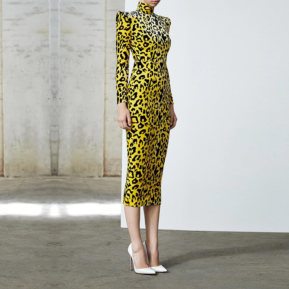 Mid Calf Dress Welcome To The Jungle Yellow / XS Mid Calf Dress Welcome To The Jungle Yellow / XS