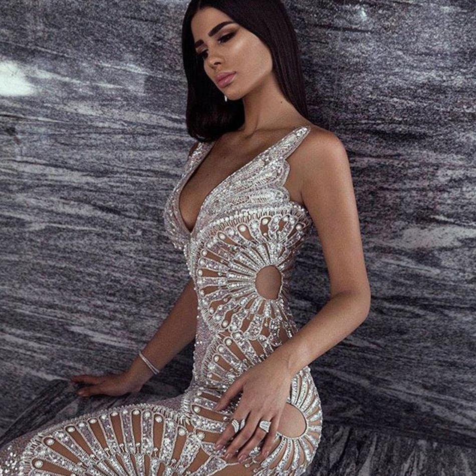 Sequin Sleeveless Long Dress Fountain of Love Silver Dress / M Sequin Sleeveless Long Dress Fountain of Love Silver Dress / M