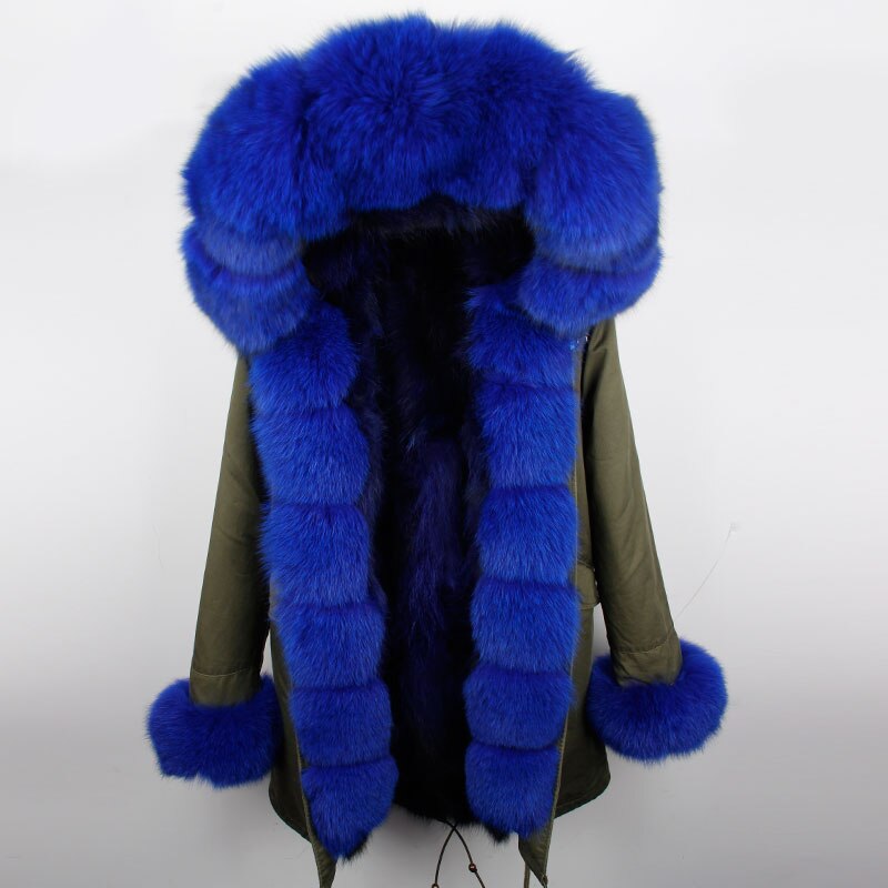 Fox Fur Genuine Long Parka "Passion"-Fur parka-Pisani Maura-green blue fur-S-Pisani Maura