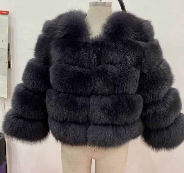 Fox Genuine Fur Coat and Hoodie "Rapper"-Fur coat-Pisani Maura-50cm dark grey-S-Pisani Maura