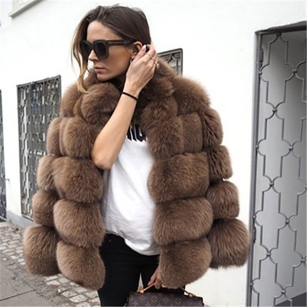 Fox Genuine Fur Coat "Original"-Fur coat-Pisani Maura-coffee color 60-S-Pisani Maura