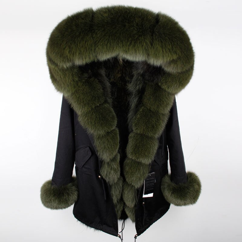 Fox Fur Genuine Long Parka "Passion"-Fur parka-Pisani Maura-black green fur-S-Pisani Maura