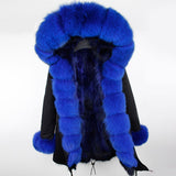 Fox Fur Genuine Long Parka "Passion"-Fur parka-Pisani Maura-black blue fur-S-Pisani Maura