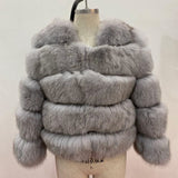 Fox Genuine Fur Coat "Original"-Fur coat-Pisani Maura-light grey-S-Pisani Maura