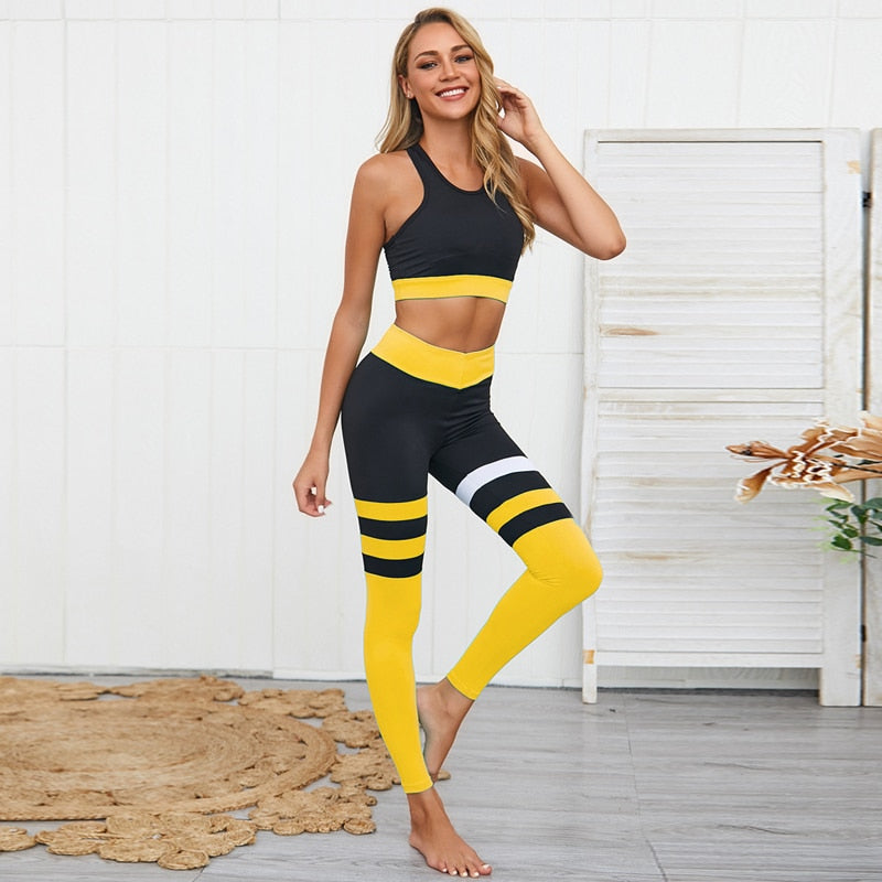 Yoga 2 Pieces Set "Bumblebee"-Sport clothing-Pisani Maura-yellow set 2pcs-S-China-Pisani Maura