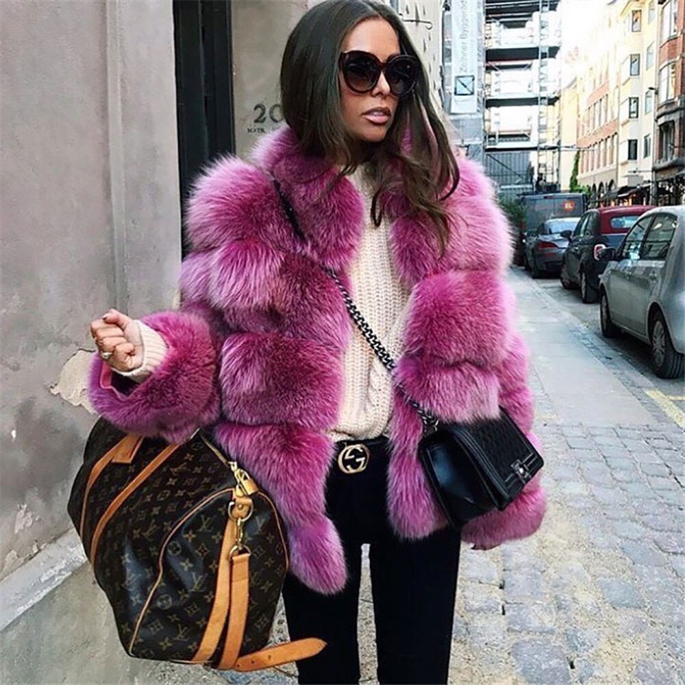 Fox Genuine Fur Coat "Original"-Fur coat-Pisani Maura-purple 60-S-Pisani Maura