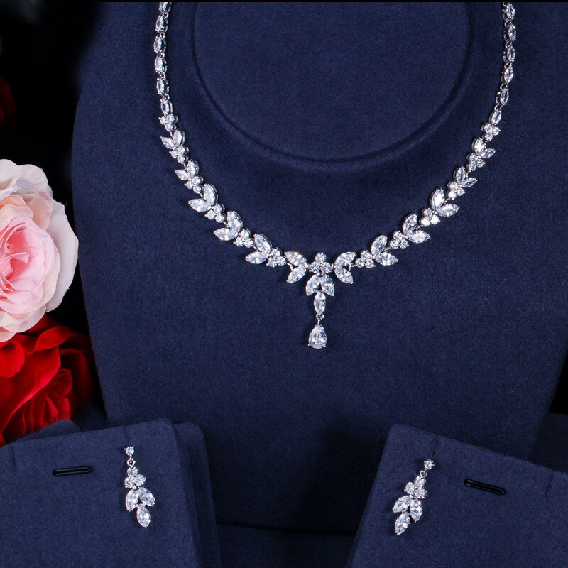 Silver Necklace & Earrings "Laurel"-Jewelry-Pisani Maura-White-45 cm-Pisani Maura