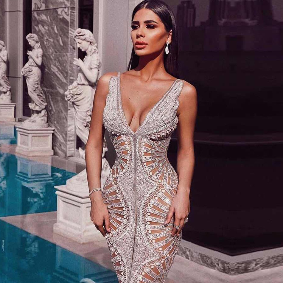 Sequin Sleeveless Long Dress Fountain of Love Silver Dress / M Sequin Sleeveless Long Dress Fountain of Love Silver Dress / M