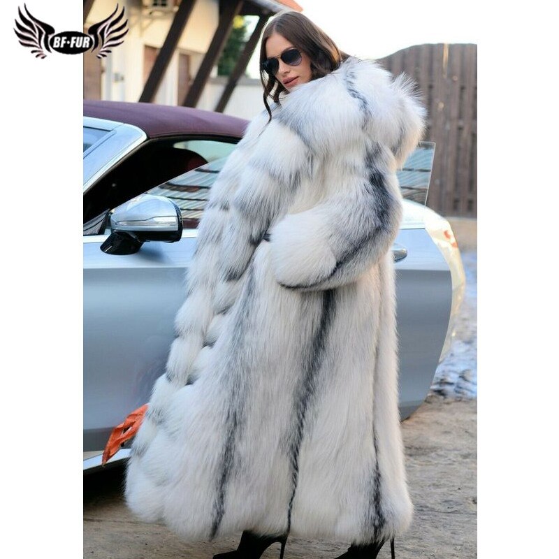 Genuine Fox Fur Coat with Hoodie "Pristine"-Fur coats-Pisani Maura-Pisani Maura