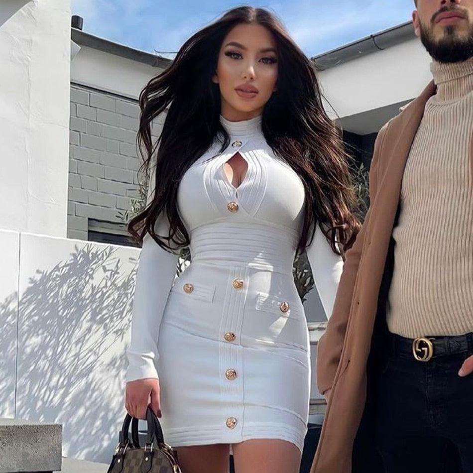 Long Sleeve Bodycon Bandage Dress Captain White Bandage Dress / M Long Sleeve Bodycon Bandage Dress Captain White Bandage Dress / M