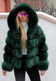 Fox Genuine Fur Coat and Hoodie "Rapper"-Fur coat-Pisani Maura-green 3-S-Pisani Maura