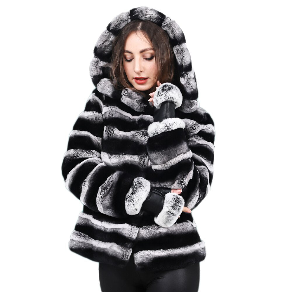 Chinchilla Fur Coat "Elegance"-Fur coat-Pisani Maura-Hood with gloves-S-Pisani Maura