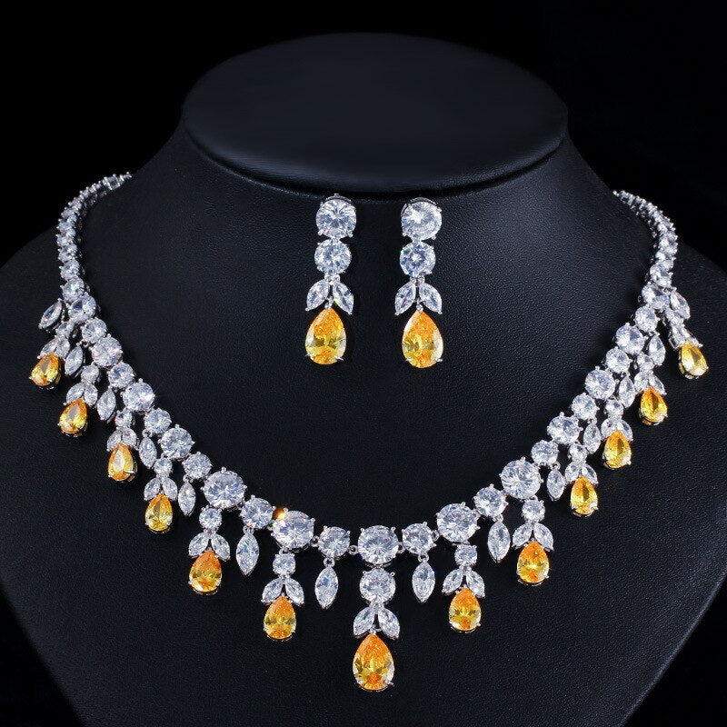 Necklace & Earrings set "Cocktail"-Jewelry-Pisani Maura-Yellow-45 cm-Pisani Maura