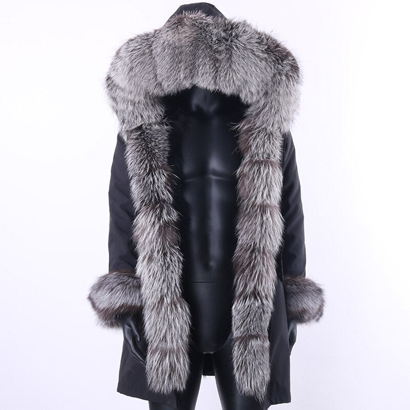 Fox Genuine Fur Parka "Rich"-Fur parka-Pisani Maura-black liner silver-S-Pisani Maura