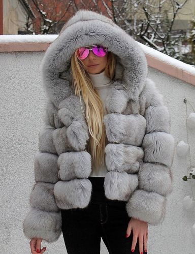 Fox Genuine Fur Coat and Hoodie "Rapper"-Fur coat-Pisani Maura-light grey-S-Pisani Maura