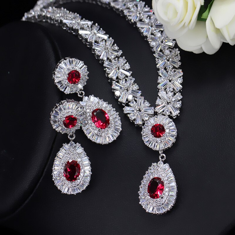 Necklace & Earrings Set "Rich"-Jewelry-Pisani Maura-Red-45 cm-Pisani Maura