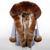 Fox Fur Genuine Long Parka "Passion"-Fur parka-Pisani Maura-blue brown fur-S-Pisani Maura