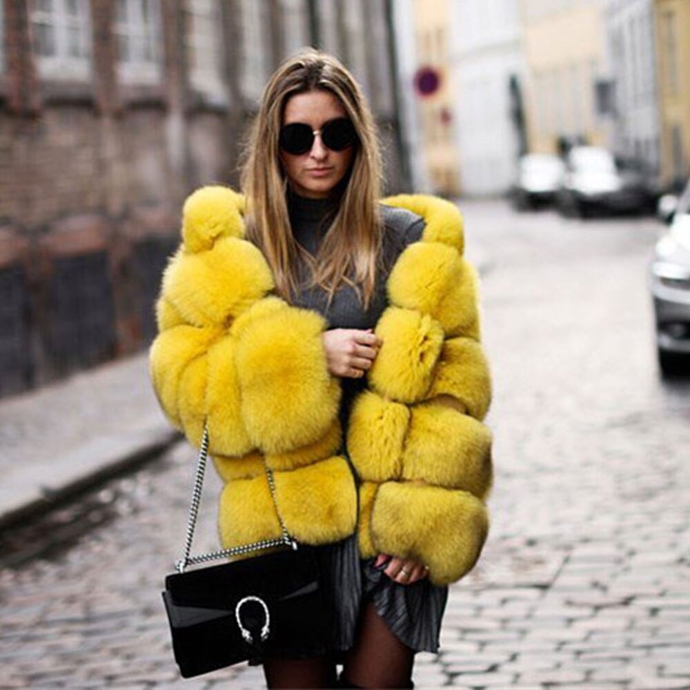 Fox Genuine Fur Coat "Original"-Fur coat-Pisani Maura-yellow 60-S-Pisani Maura