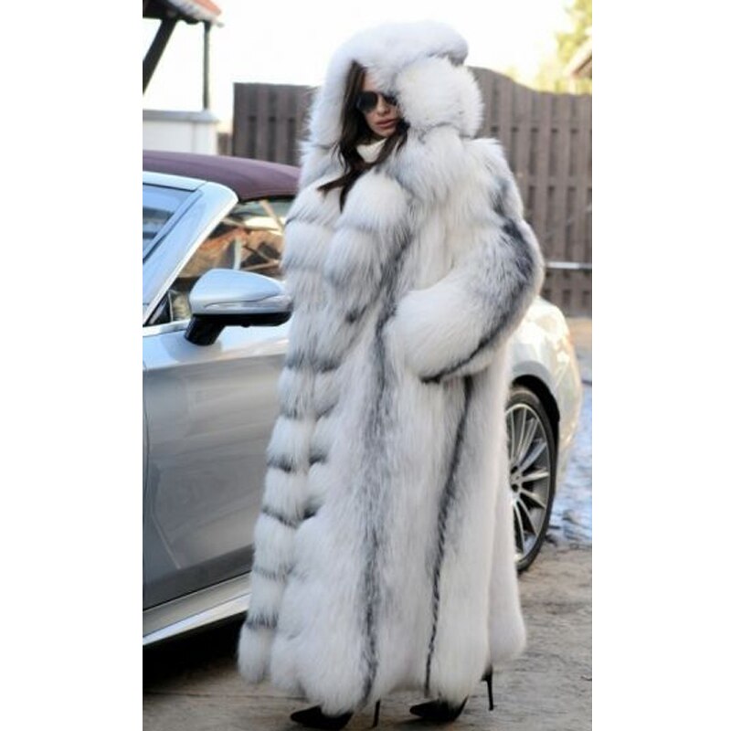 Genuine Fox Fur Coat with Hoodie "Pristine"-Fur coats-Pisani Maura-Pisani Maura