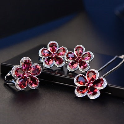 Silver Set Ring, Earrings & Pendant "Flowers"-Jewelry-Pisani Maura-3 pcs-6-45cm-Pisani Maura