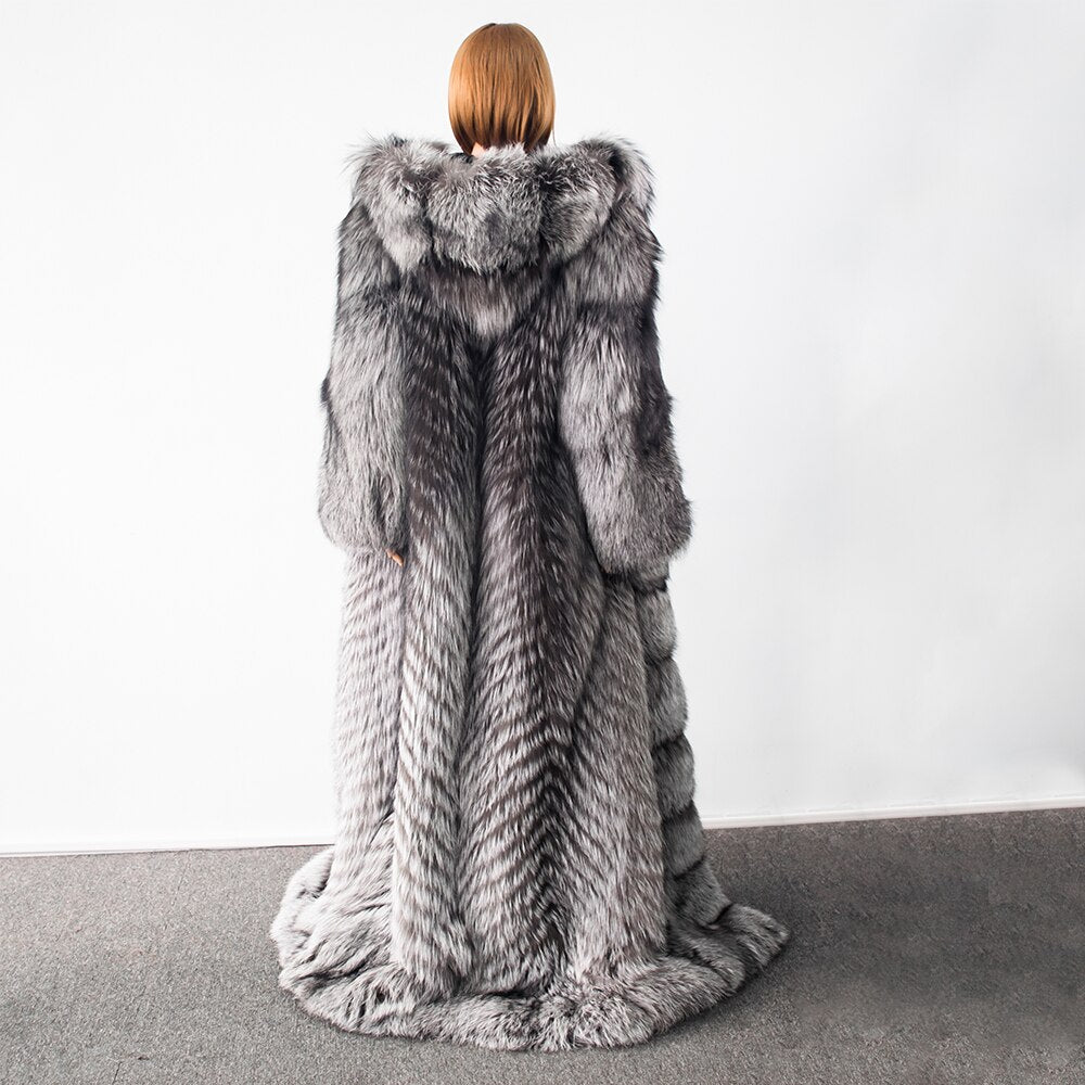 Genuine Fox Fur Coat with Hoodie "Elegance"-Fur coats-Pisani Maura-Pisani Maura