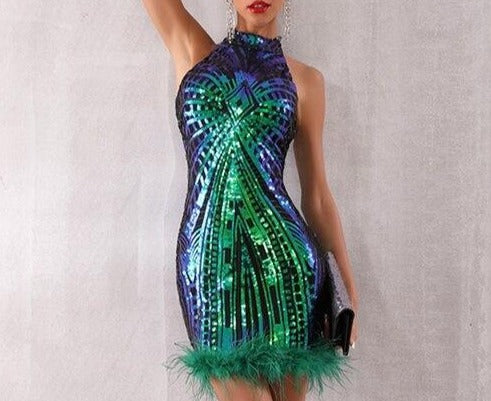 Sleeveless Dress "Glitters"-Dress-Pisani Maura-Green-XS-Pisani Maura