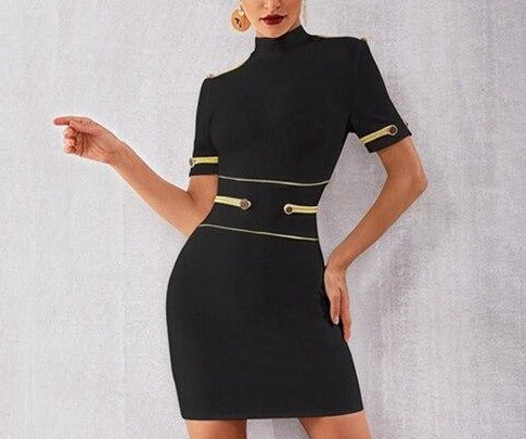 Short Sleeve Mini Dress Starship Black Bandage Dress / S Short Sleeve Mini Dress Starship Black Bandage Dress / S