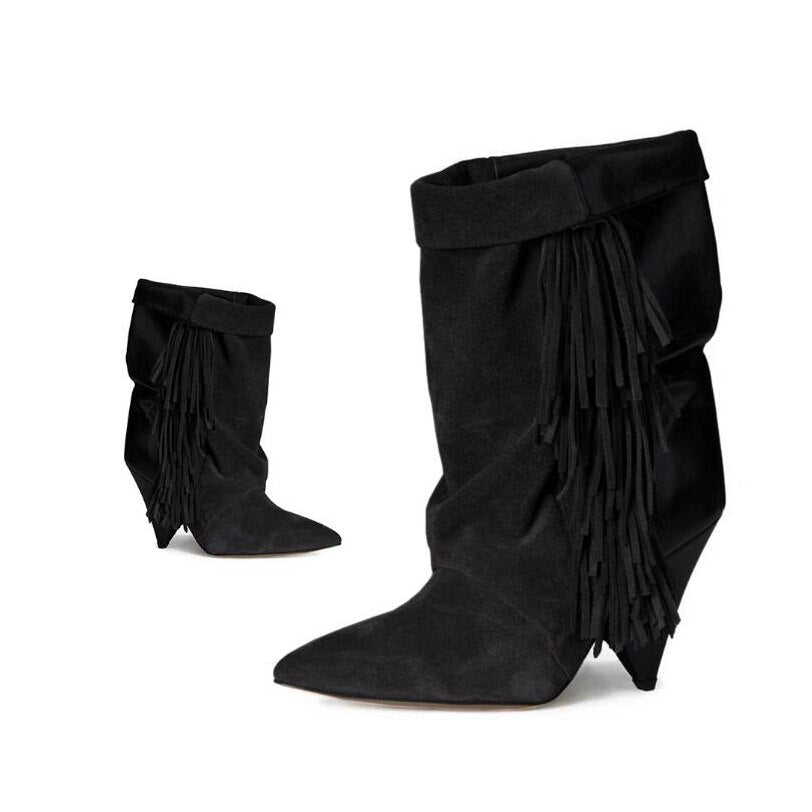 Boots Low-Heels "Fringe"-Boots-Pisani Maura-black tassel-35-Pisani Maura