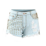 Denim Shorts "Studs"-Shorts-Pisani Maura-light blue-25-Pisani Maura