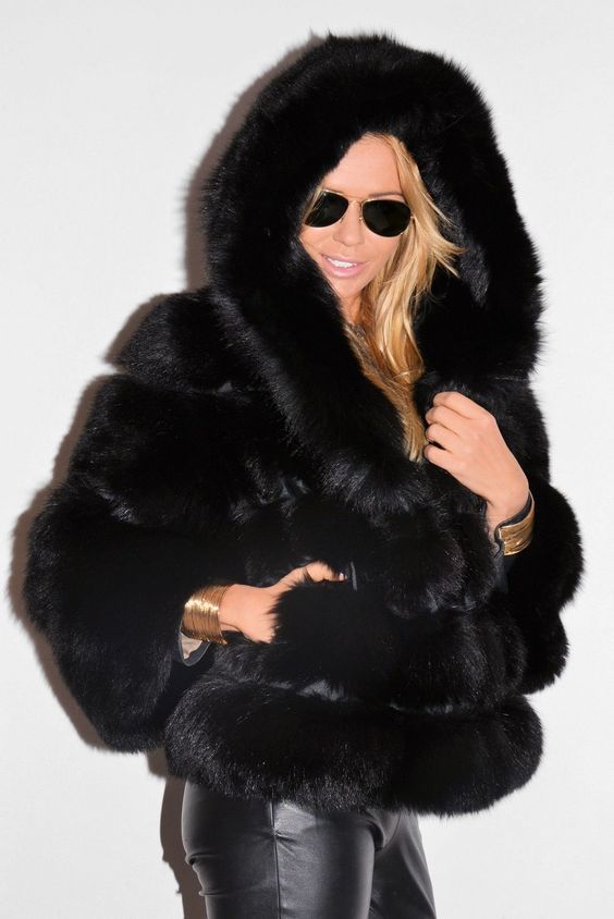 Fox Genuine Fur Coat and Hoodie "Rapper"-Fur coat-Pisani Maura-black-S-Pisani Maura