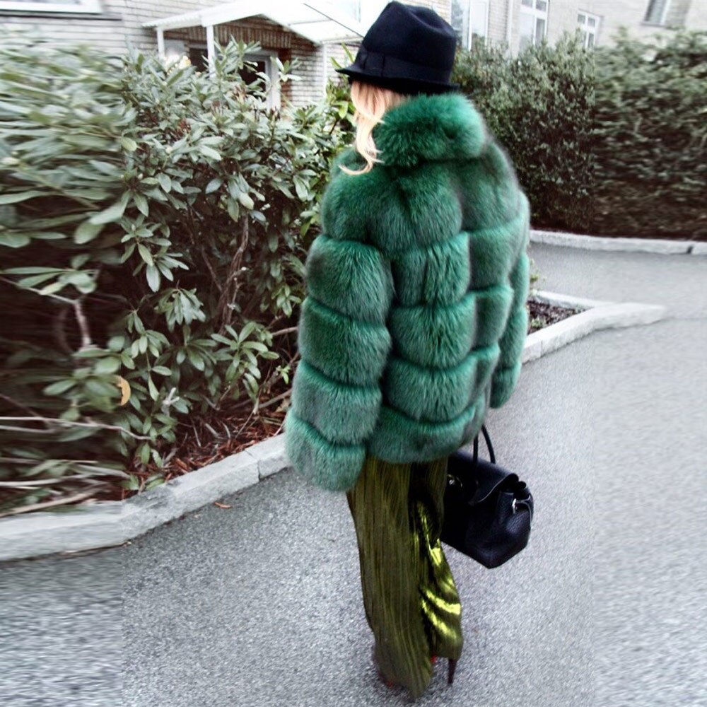 Fox Genuine Fur Coat "Original"-Fur coat-Pisani Maura-green 60 1-S-Pisani Maura