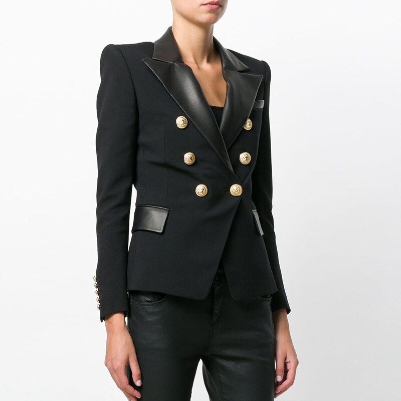 Double Breasted Blazer Jacket "Leather Lover"-Blazers-Pisani Maura-Pisani Maura