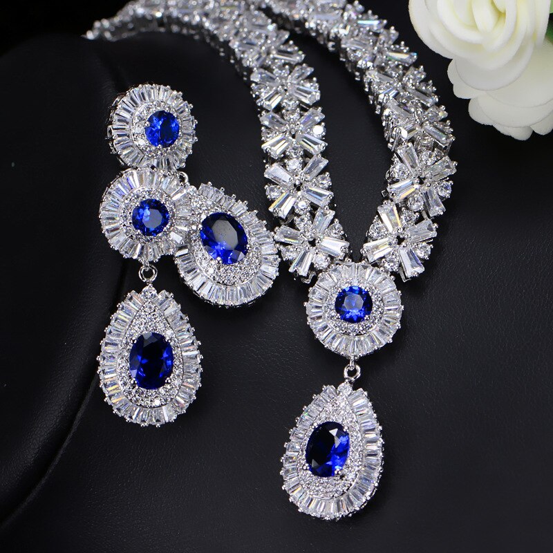 Necklace & Earrings Set "Rich"-Jewelry-Pisani Maura-Blue-45 cm-Pisani Maura