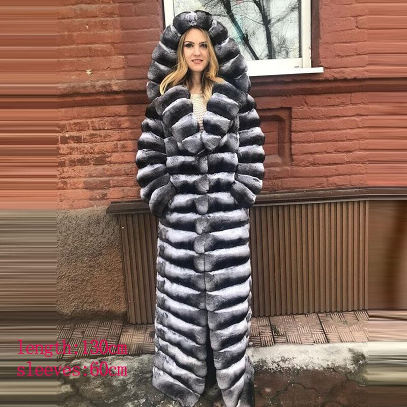 Chinchilla Fur Coat with Hoodie "Elegance"-Fur coat-Pisani Maura-RB-098-5XL-Pisani Maura