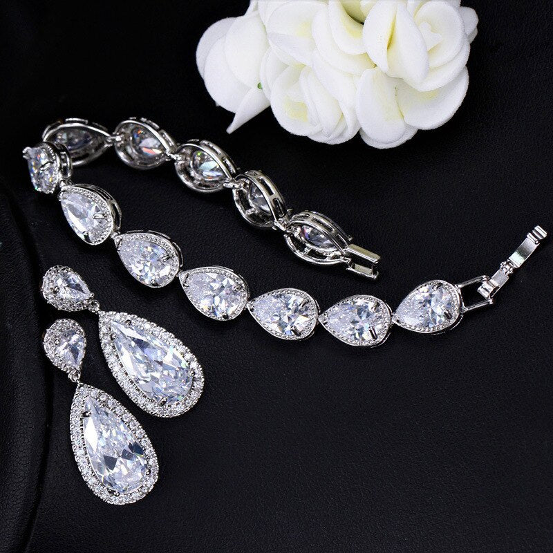 Necklace Earrings & Bracelet "Tear Drop"-Jewelry-Pisani Maura-White-45 cm-Pisani Maura