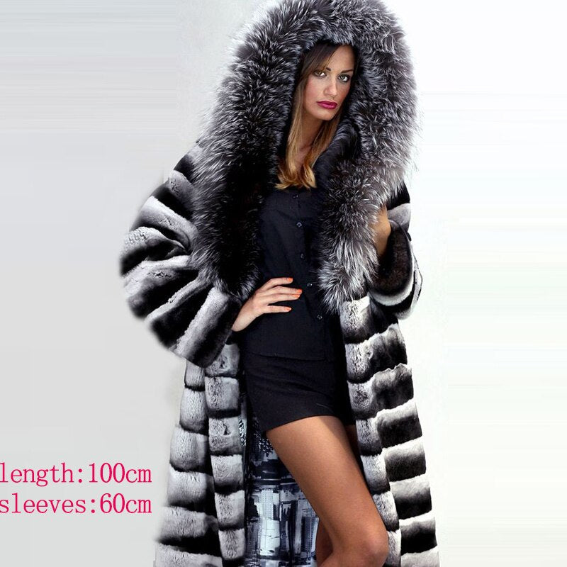 Chinchilla Fur Coat with Hoodie "Elegance"-Fur coat-Pisani Maura-RB-111-S-Pisani Maura