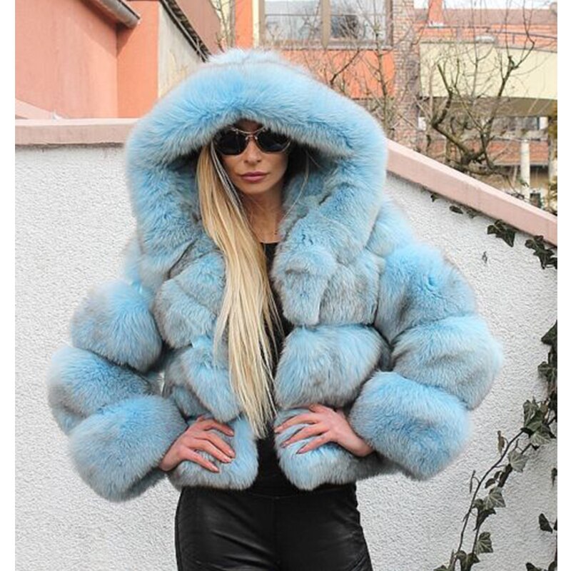 Fox Genuine Fur Coat and Hoodie "Rapper"-Fur coat-Pisani Maura-green 1-S-Pisani Maura