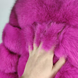 Fox Genuine Fur Coat "Original"-Fur coat-Pisani Maura-rose red-S-Pisani Maura