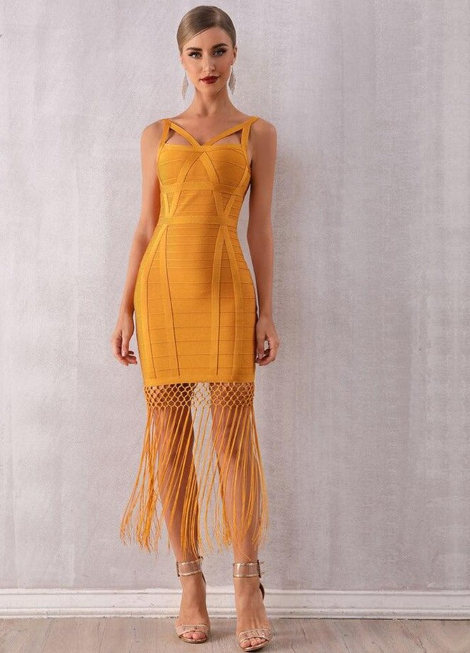 Tank Top Dress Fringes Yellow / L Tank Top Dress Fringes Yellow / L