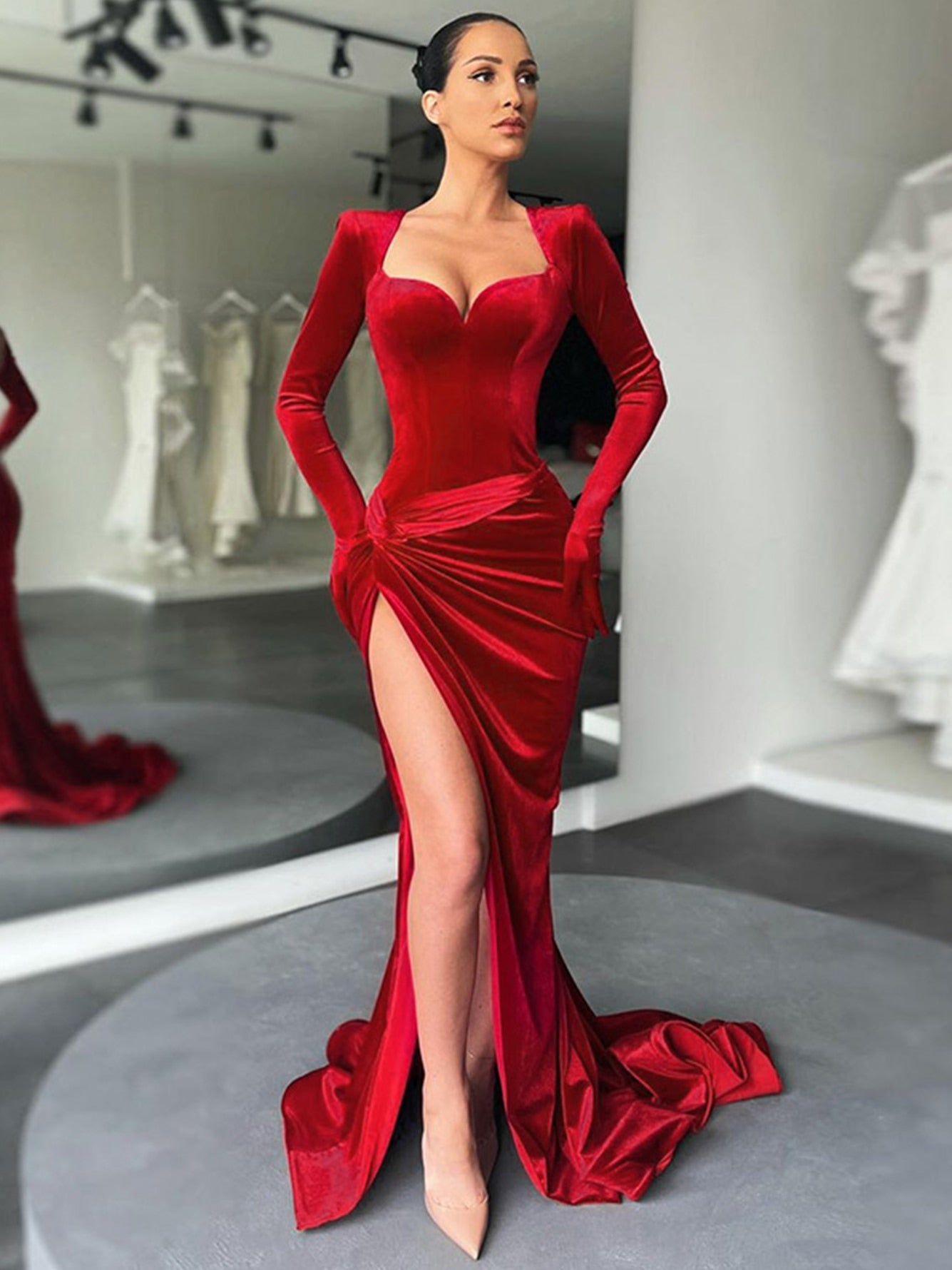 Valentines Dress Black Evening Formal Party V Neck Long Sleeve High Slit Bodycon Prom Party Velvet Maxi Dress(Black/L) Valentines Dress Black Evening Formal Party V Neck Long Sleeve High Slit Bodycon Prom Party Velvet Maxi Dress(Black/L)