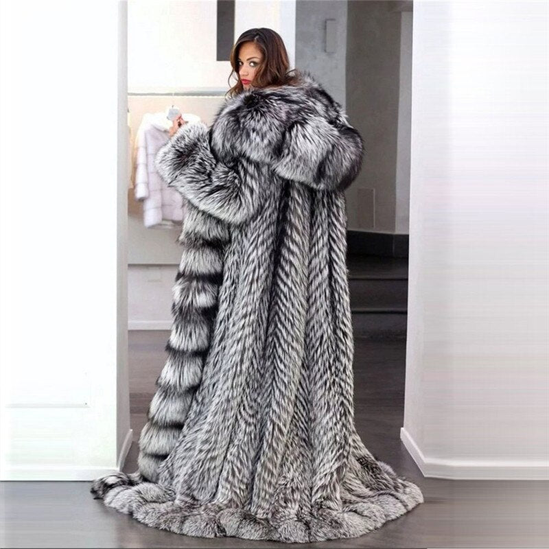 Genuine Fox Fur Coat with Hoodie "Elegance"-Fur coats-Pisani Maura-Pisani Maura